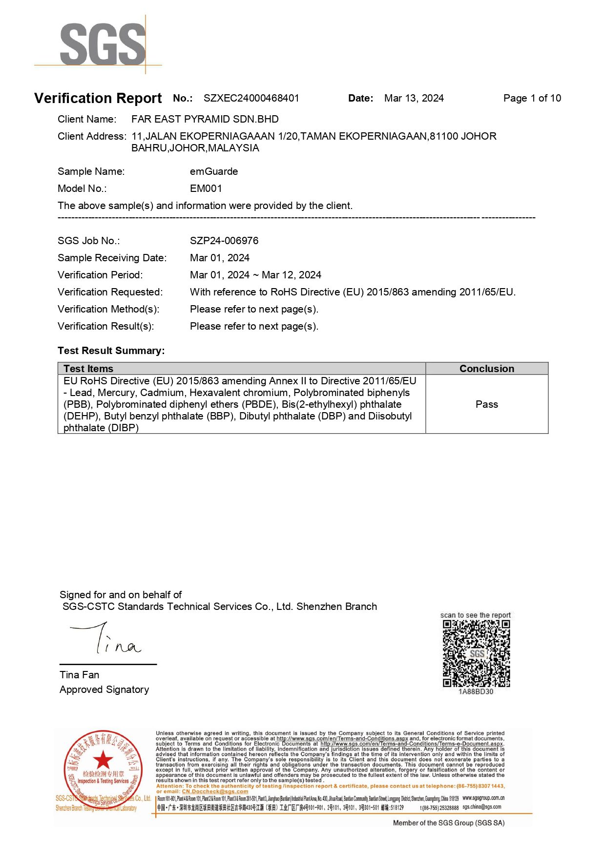 SGC Certified RoHS Compliance